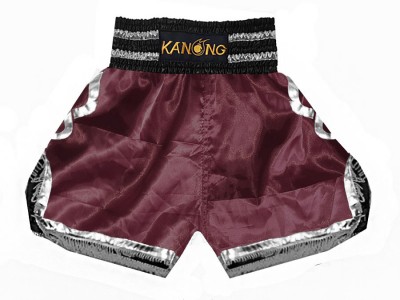 Pantaloncini boxe , pantaloncini da boxe : KNBSH-201-Rosso marrone-Argento